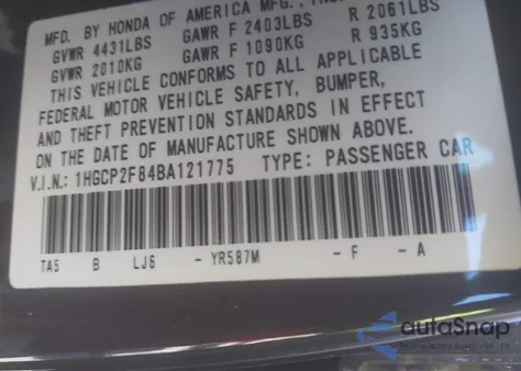 2011 Honda Accord 2.4 Ex-L z USA, uszkodzony, nr VIN 1HGCP2F84BA121775